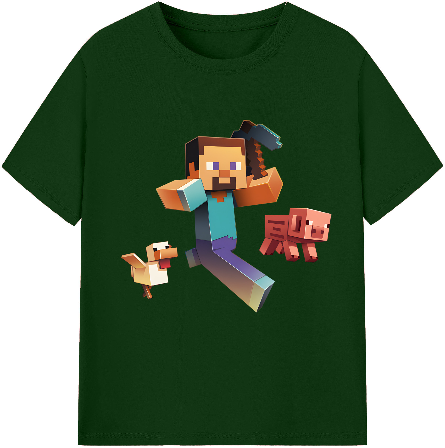 （画像用） マインクラフト ブロックの世界 Minecraft MC Block world 綿100％半袖Tシャツ（フロントプリント）